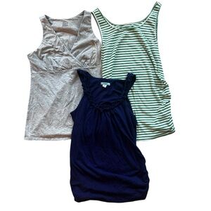Old Navy Maternity Tank Top Bundle Gray Navy Striped Basics Nursing Size Large